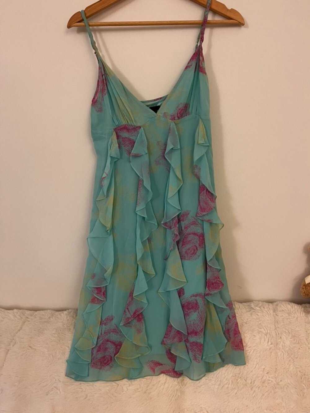 BCBG turquoise ruffle dress 4